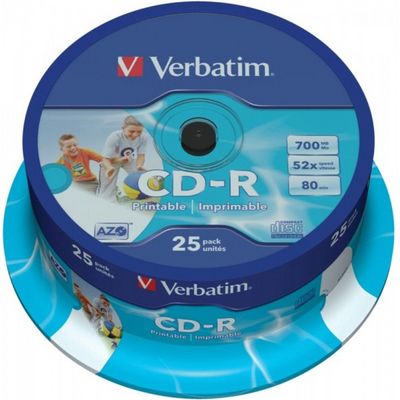 Verbatim CD-R Printable 52x, 700MB, 25 ks (Spindl)