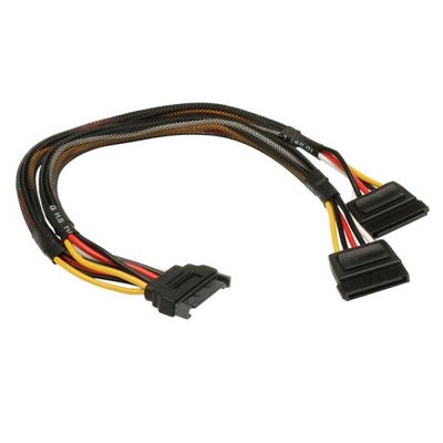 AKASA rozdvojka napájeci SATA/ 15pin(M) na 2x 15pin(F) SATA 30cm