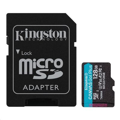 KINGSTON microSDXC 128GB Canvas Go! Plus A2 U3 V30 170MB/s + SD adaptér