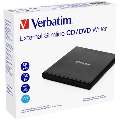 Verbatim Slimline CD/DVD Writer, externí vypalovačka, USB 2.0, bez Nero SW