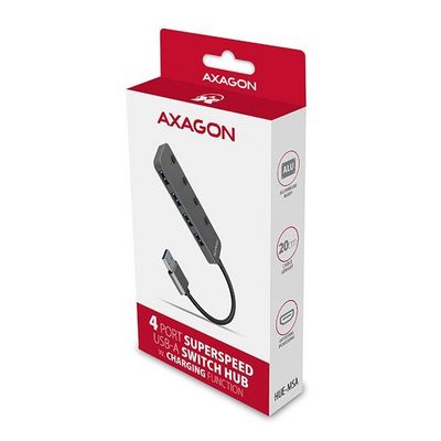 AXAGON HUE-MSA, 4x USB 3.2 Gen 1 SWITCH hub, kovový