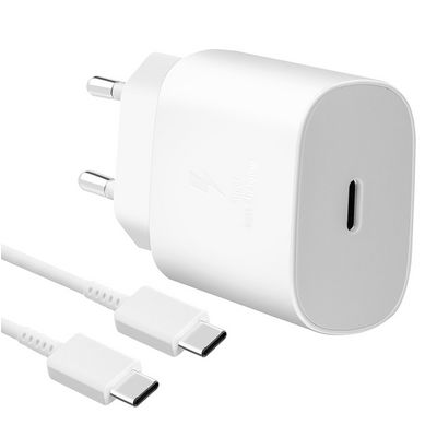 EP-TA800EWE + EP-DA905BWE Samsung 25W Cestovní nabíječka + USB-C/USB-C Datový Kabel White (OOB Bulk)