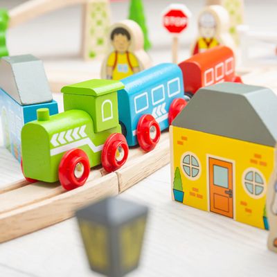 Bigjigs Rail Dřevěná vláčkodráha město a vesnice 91 dílů