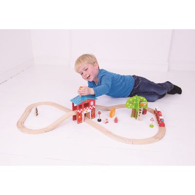 Bigjigs Rail Dřevěná vláčkodráha hasičská stanice