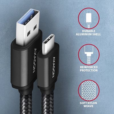 AXAGON BUCM3-AM20AB, SPEED kabel USB-C <-> USB-A, 2m, černý