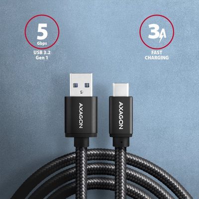 AXAGON BUCM3-AM20AB, SPEED kabel USB-C <-> USB-A, 2m, černý