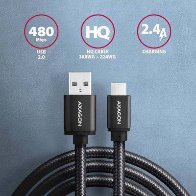 AXAGON BUMM-AM10AB, HQ kabel microUSB <-> USB-A, 1m