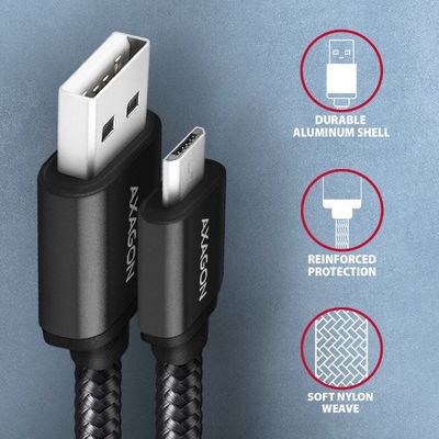 AXAGON BUMM-AM15AB, HQ kabel microUSB <-> USB-A, 1,5m