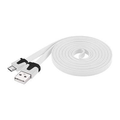 Kabel microUSB 2m, plochý PVC kabel, bílý