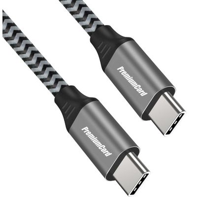 PremiumCord Kabel USB-C M/M, 100W 20V/5A 480Mbps bavlněný oplet, 1,5m