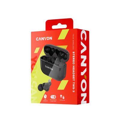 CANYON TWS-3 Bluetooth sportovní sluchátka s mikrofonem, černá