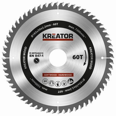 Kreator KRT020415 - Pilový kotouč na dřevo 185mm, 60T