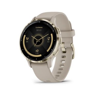 Garmin Venu 3S, Nerezová luneta Soft Gold, pouzdro French Gray, silikonový řemínek