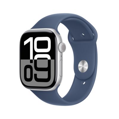 Apple Watch Series 10 GPS 46mm Silver Aluminium Case with Denim Sport Band - M/L (MWWM3QC/A)