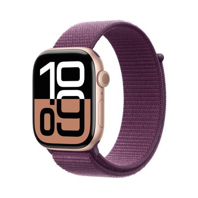 Apple Watch Series 10 GPS + Cellular 42mm Rose Gold Aluminium Case with Plum Sport Loop (MWXC3QC/A)