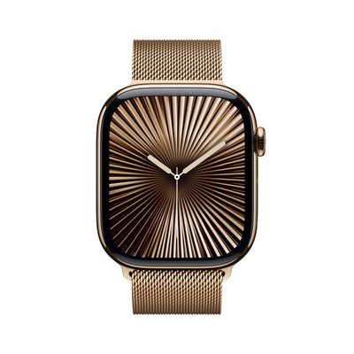 Apple Watch Series 10 GPS + Cellular 46mm Gold Titanium Case with Gold Milanese Loop - M/L (MX003QC/A)