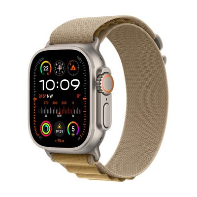 Apple Watch Ultra 2 GPS + Cellular 49mm Natural Titanium Case with Tan Alpine Loop - Medium (MX4F3CS/A)