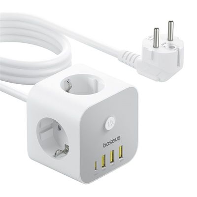 Prodlužovací kabel Baseus PowerCombo Cube 3x zásuvka + 3x USB + 1x USB-C 20W 1.5m bílý